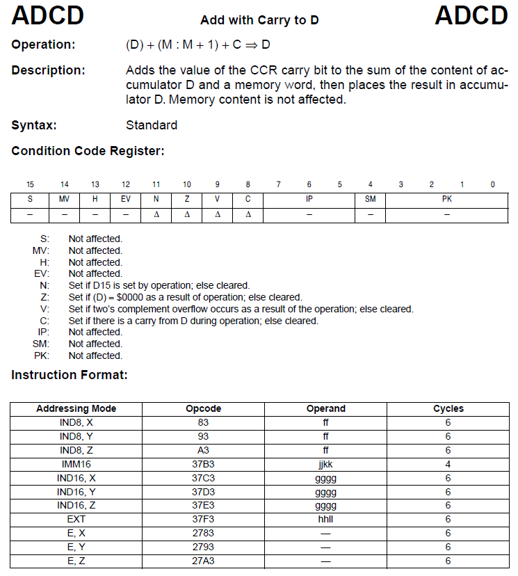 68HC16 ADCD instruction